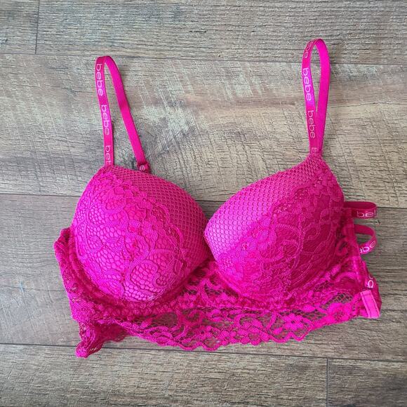 Bebe Bra 36C Underwire Floral Pink Lace Nylon‎ Spandex Blend Opaque - Picture 11 of 14